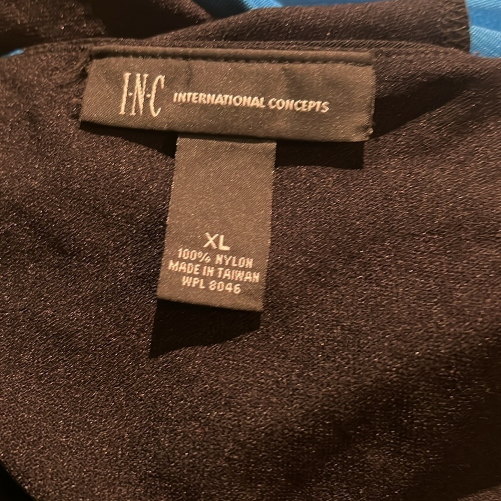 INC International Concepts -mesh overlay brown & blue abstract print top 💙🖤🤎 - Picture 7 of 7